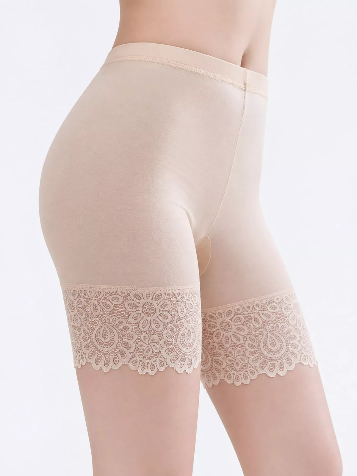Lace-trim underpants, beige side on model