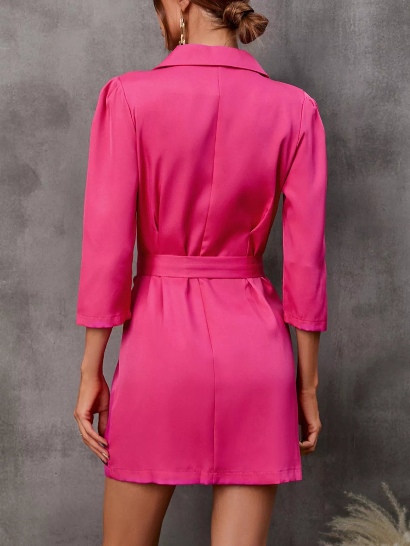 Trendsi Double-Breasted Blazer Dress with Embellished Belt -