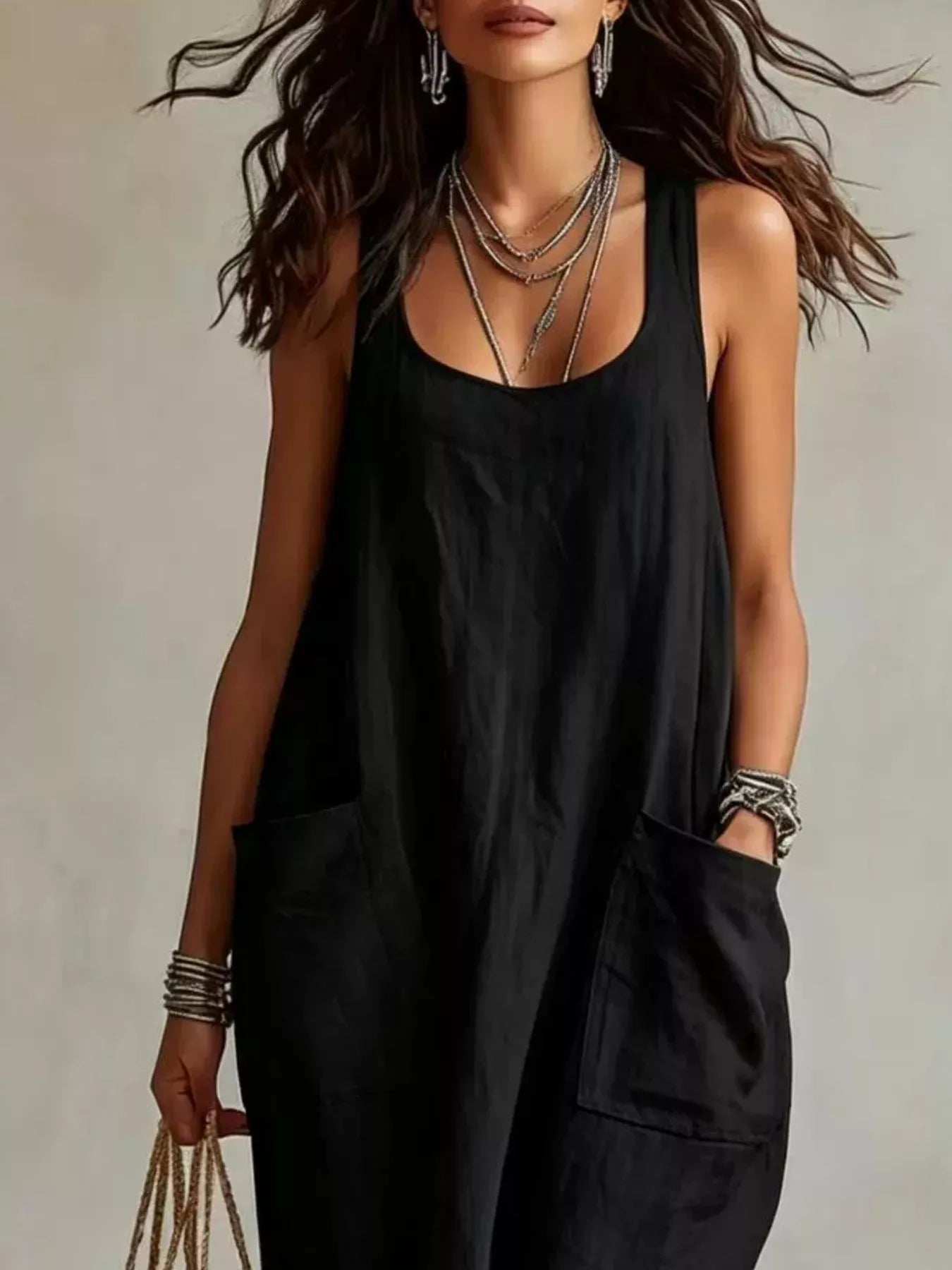 Trendsi Scoop Neck Sleeveless Maxi Dress with Pockets -