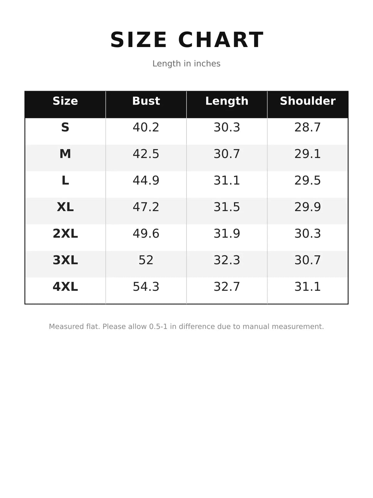 Size chart for velvet half sleeve hoodie with drawstring