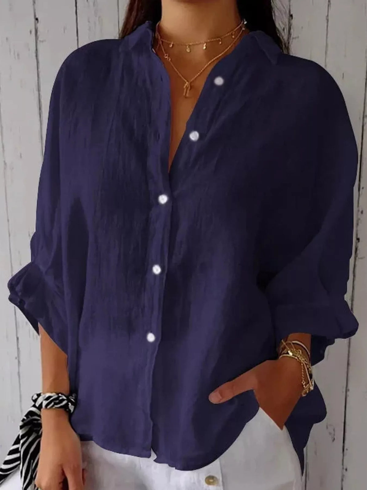 Dark Blue loose fit tie back shirt