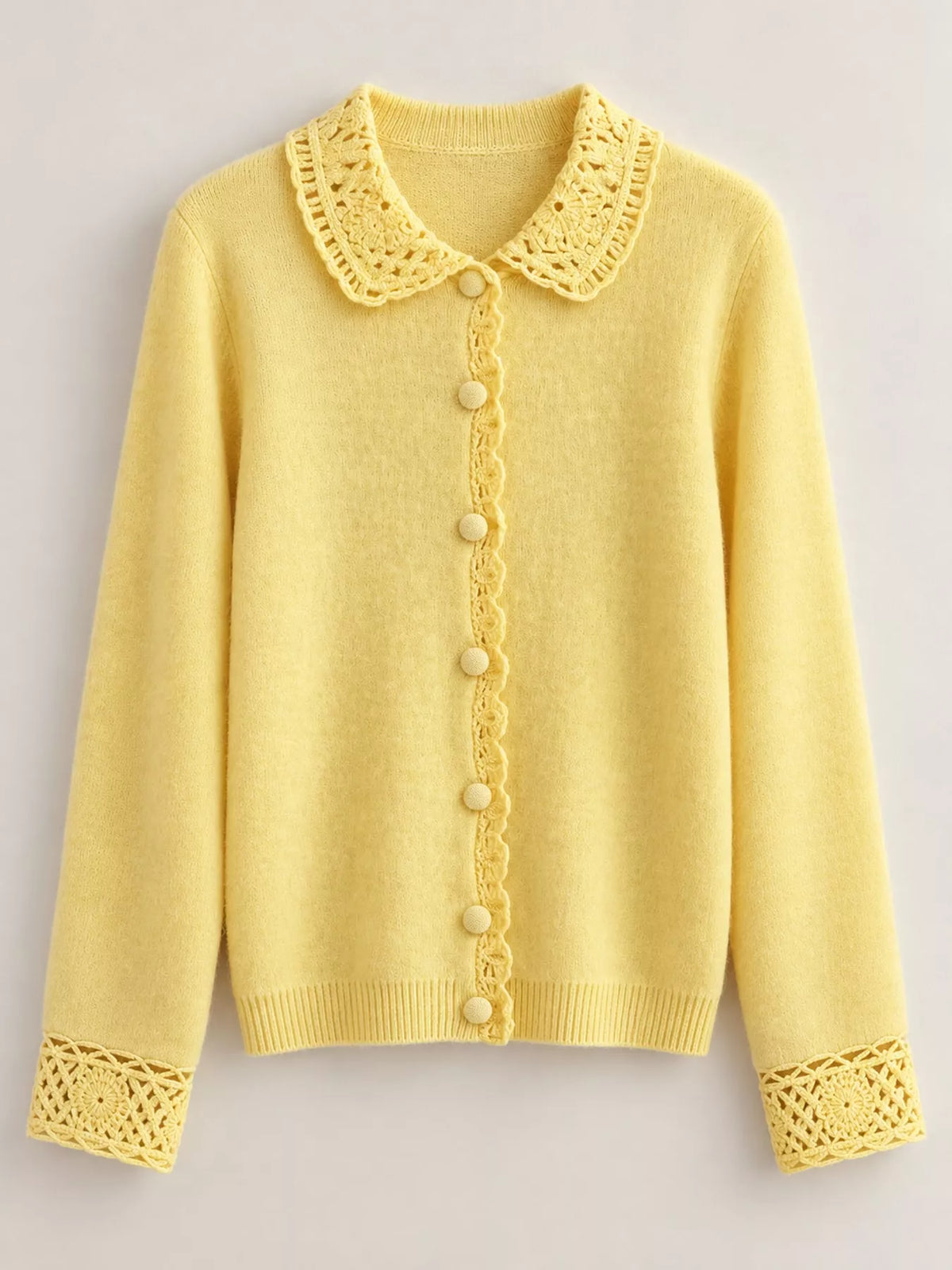Lace-collar cardigan, yellow flat lay