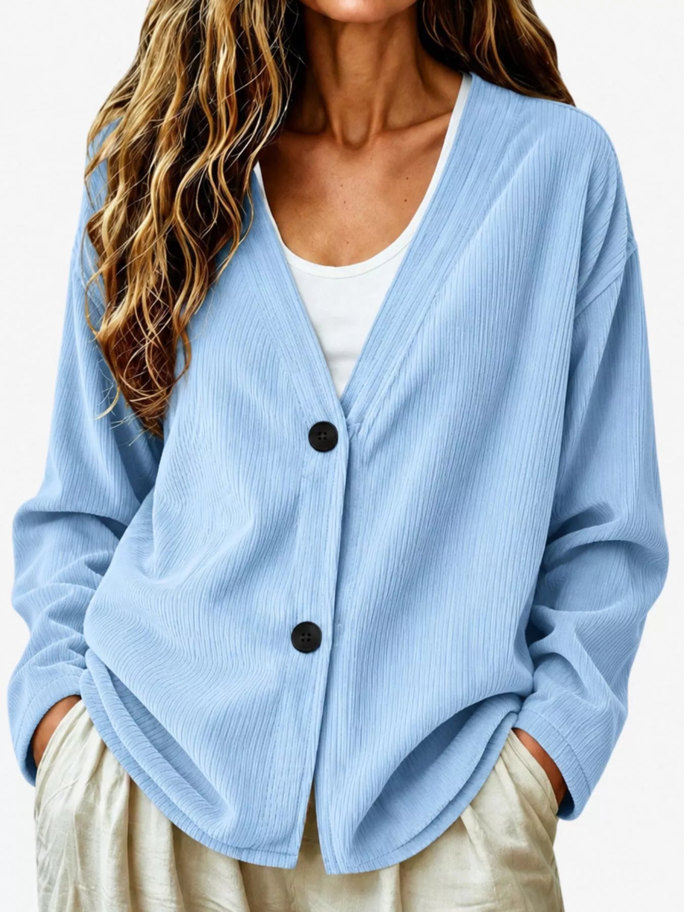 Trendsi Casual Corduroy Button-Up Cardigan -