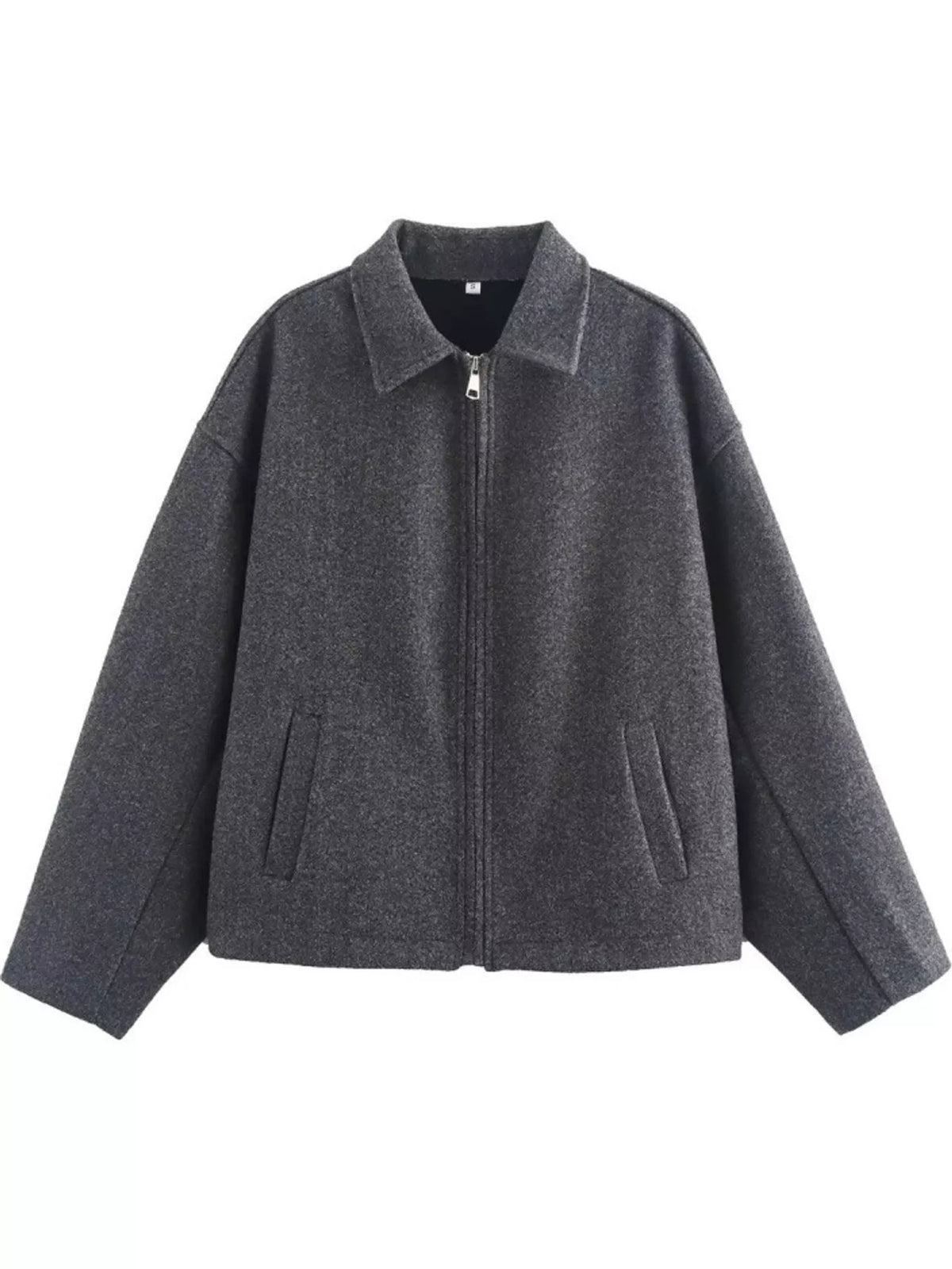 Zip-Up Dropped Shoulder Jacket — garment front