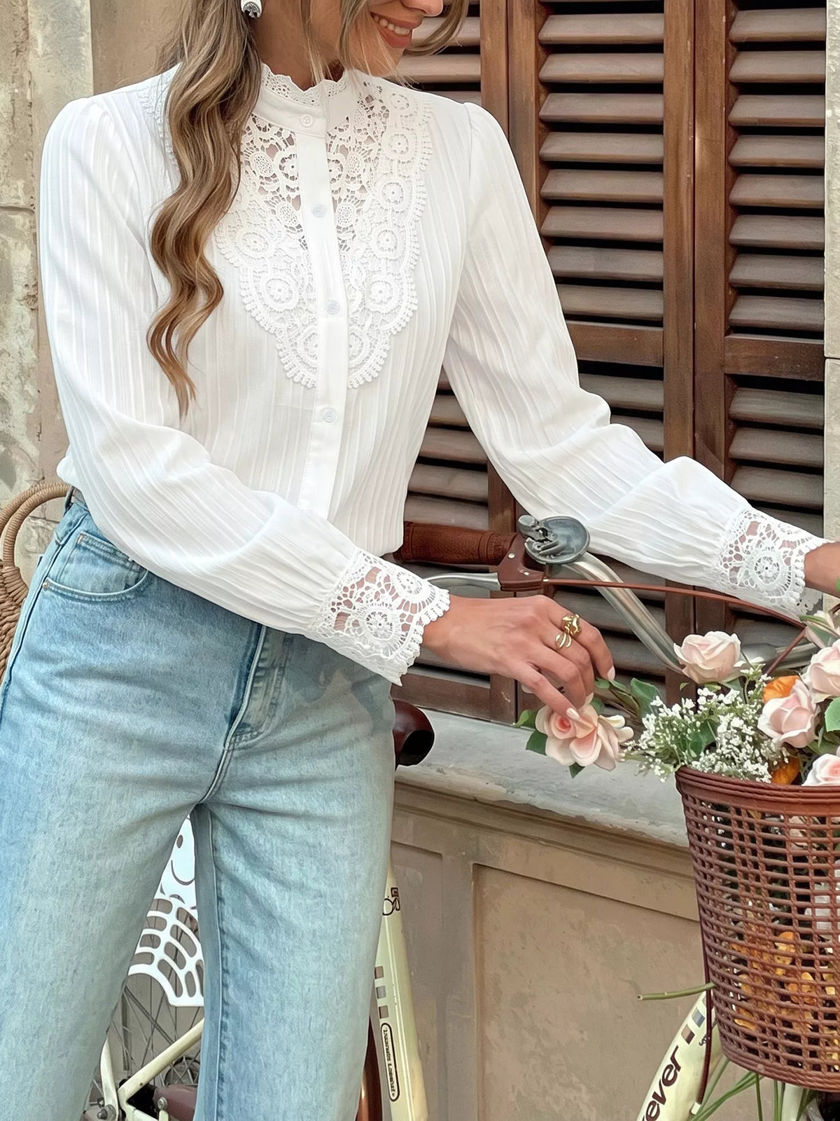 Lace detail long sleeve shirt