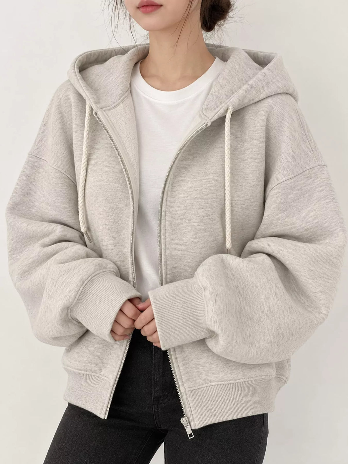 Heather Gray oversized zip-up cropped hoodie