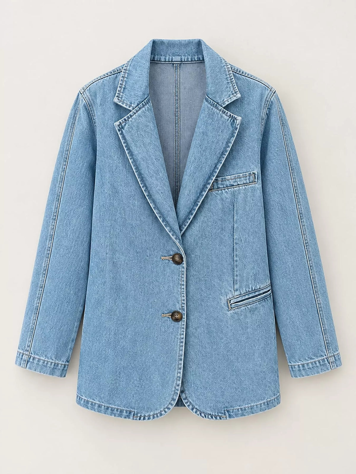 Lapel Collar Denim Blazer in light blue, front view