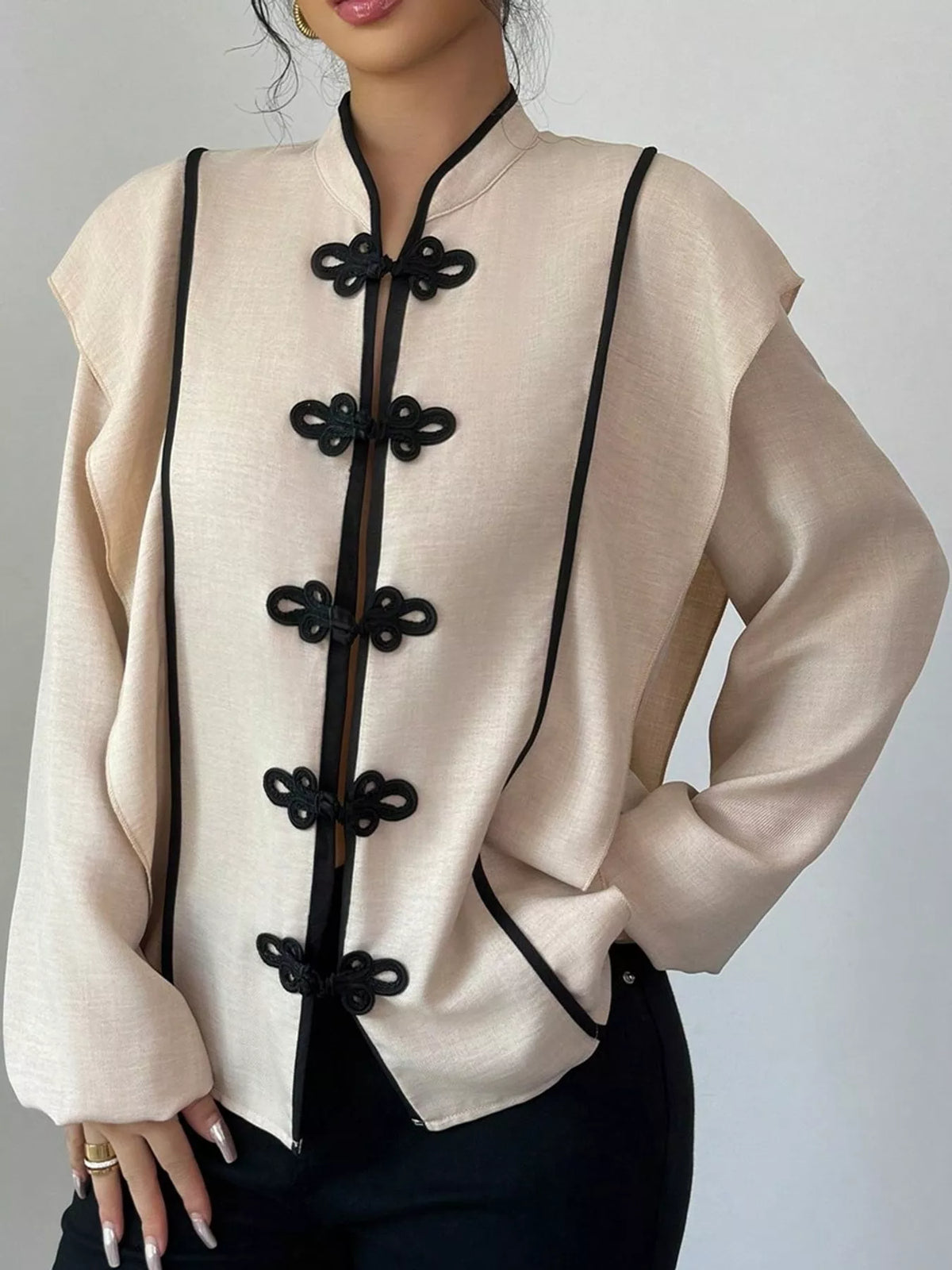 Cream chinese-style mandarin collar blouse
