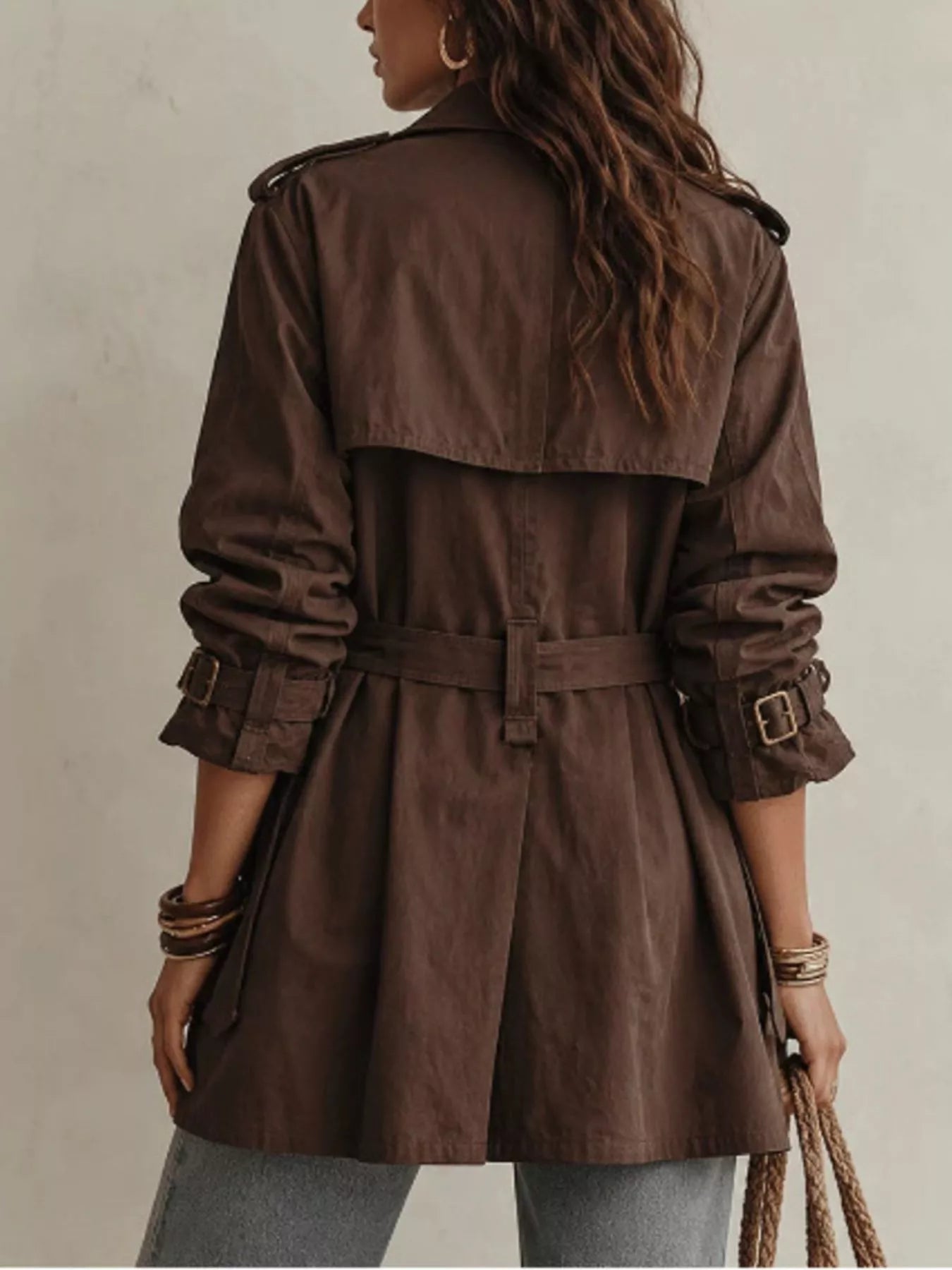 Trendsi Double-Breasted Belt Trench Coat -