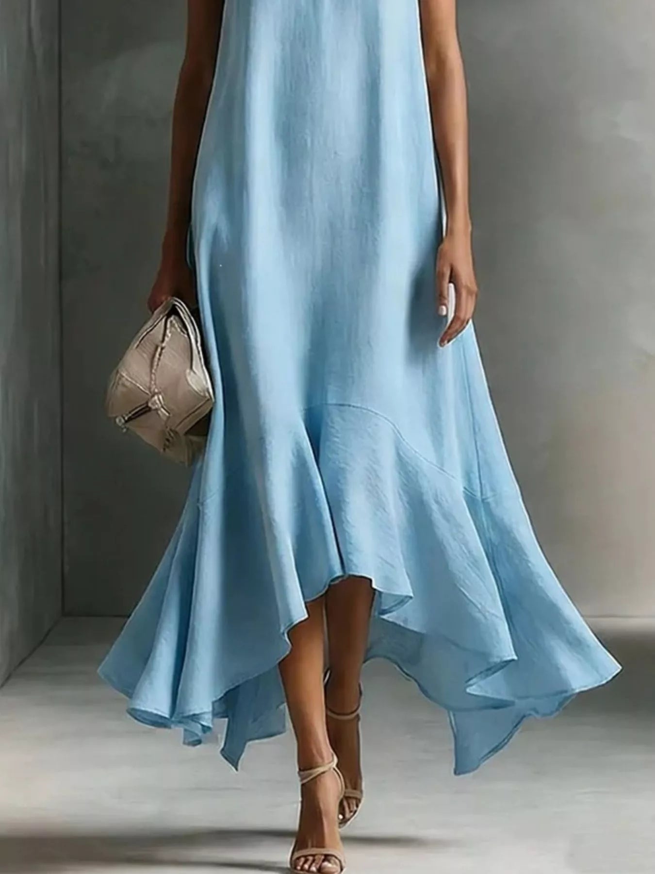 Trendsi Ruffled Hem Sleeveless Notched Dress -