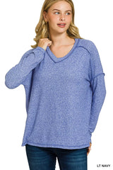 Trendsi Zenana Soft Melange Hacci Exposed Seam Hi-low Tee -