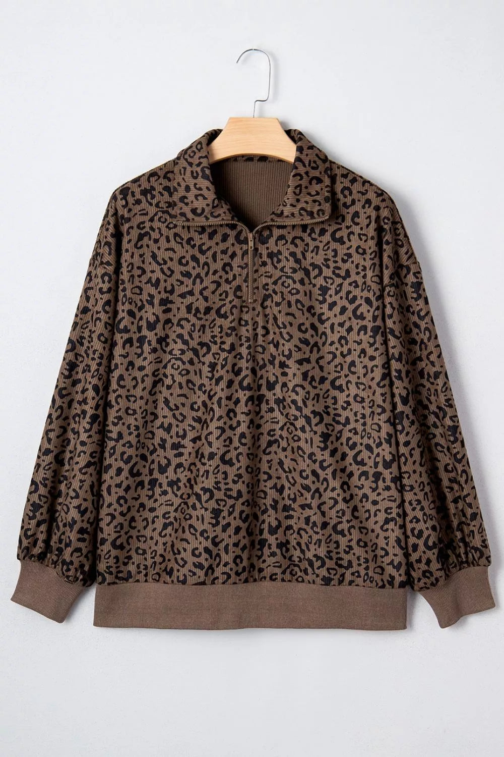 Trendsi Leopard Print Quarter-Zip Sweatshirt -