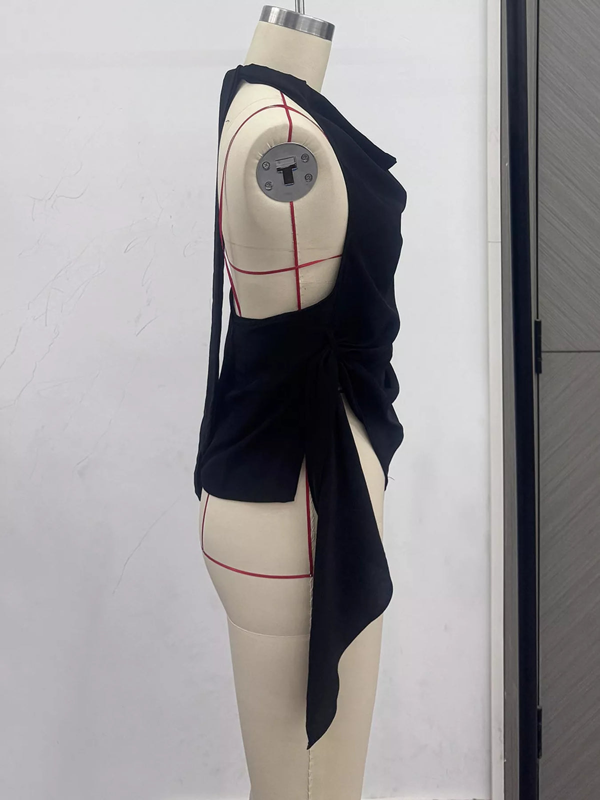 Halter Neck Draped Tank Top in black