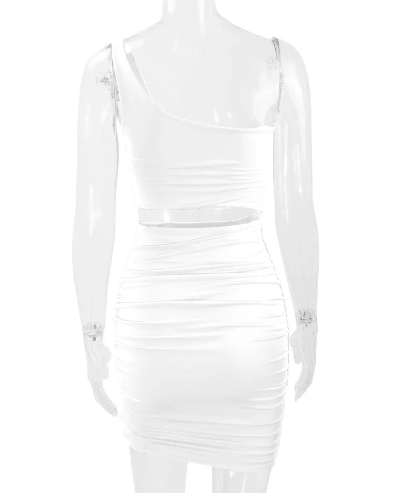 One-shoulder cutout dress, white mannequin back