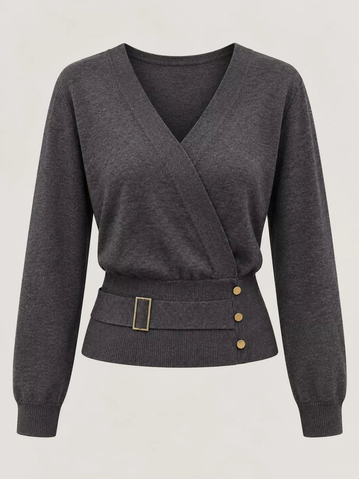 Surplice knit top, gray flat lay