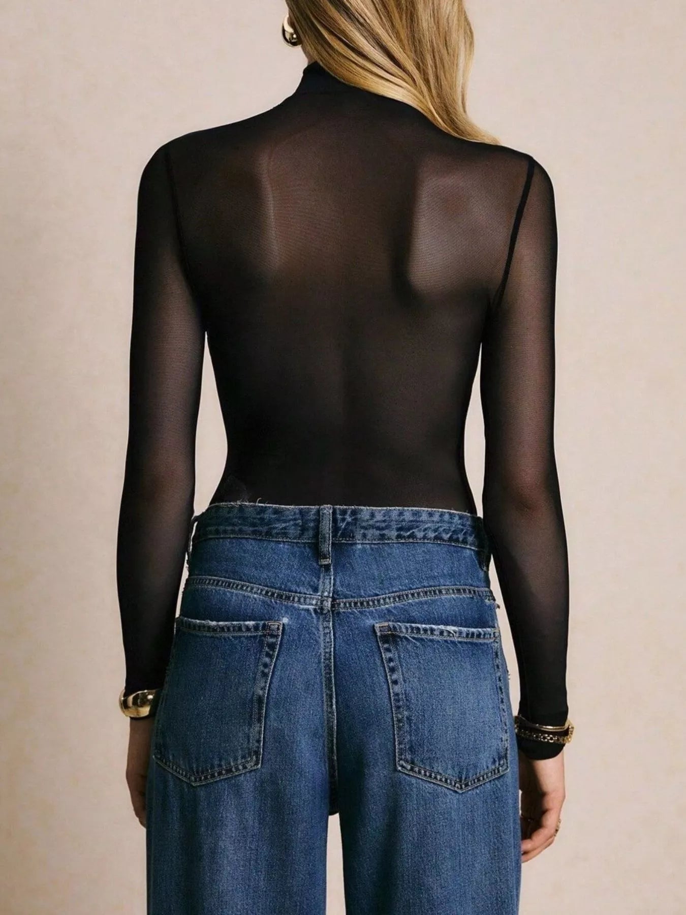 Trendsi Mesh Long Sleeve Bodysuit -