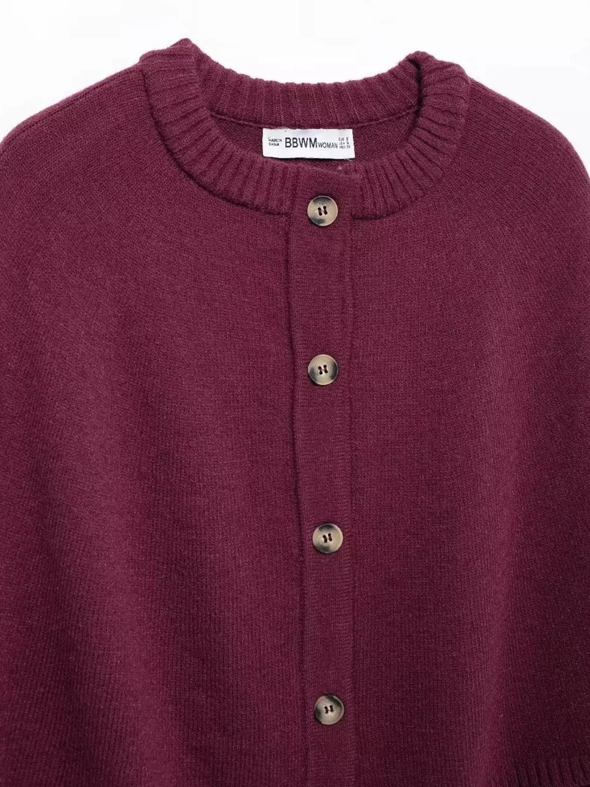 Button-Front Knit Cape Cardigan — garment construction details