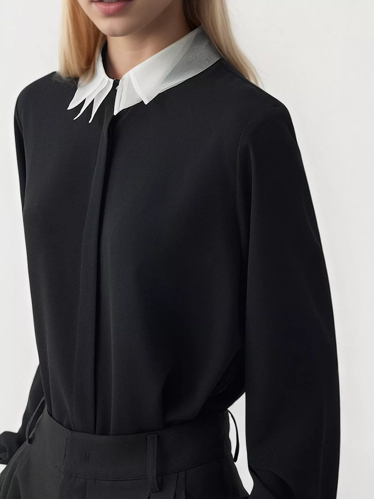 Contrast Collar Long Sleeve Shirt — front view