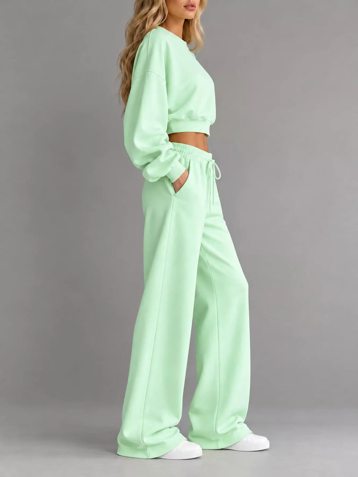 Crop Top and Wide-Leg Sweatpants Set — side view