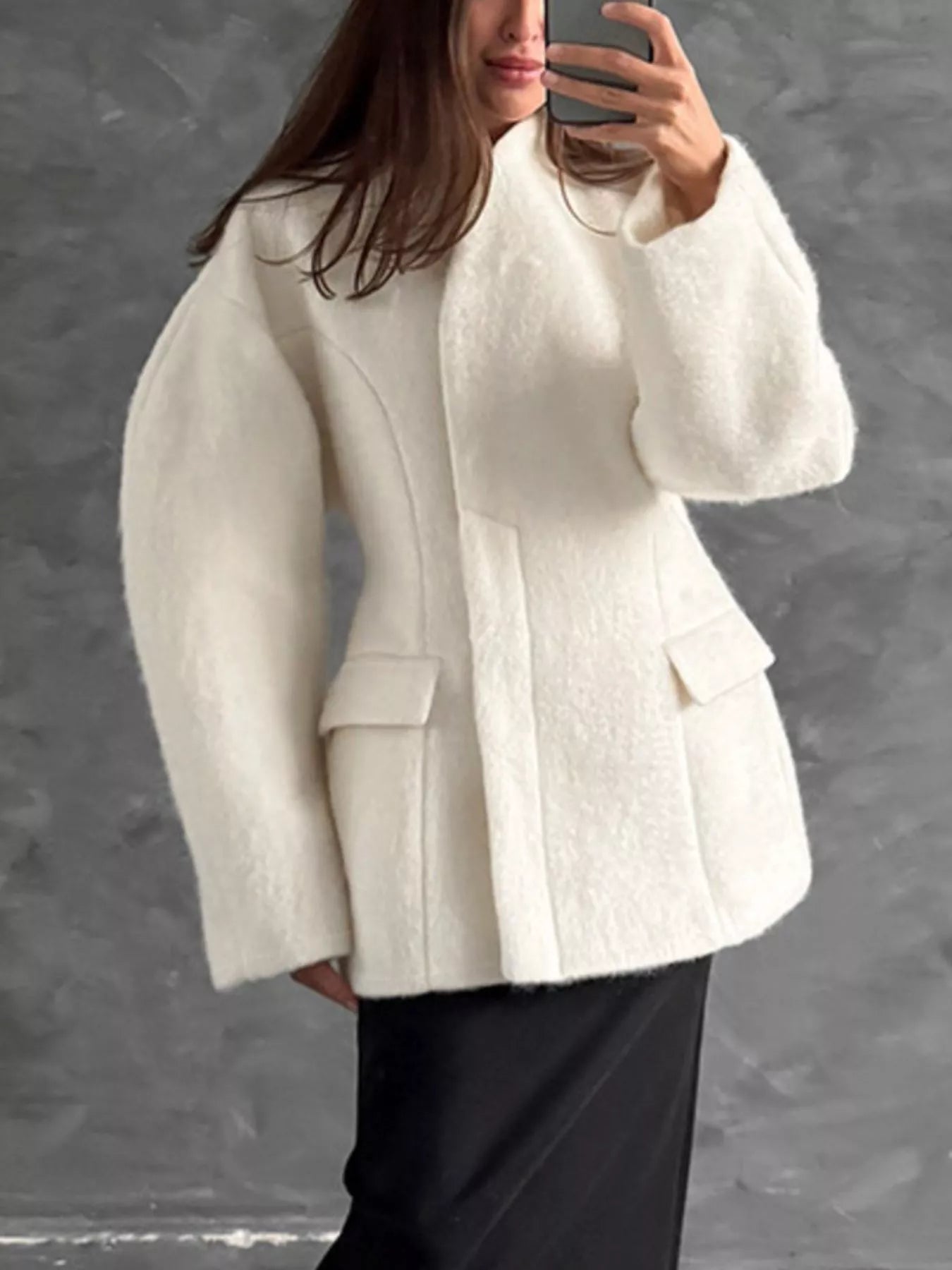 Trendsi Wool-Blend Leg-of-Mutton Sleeves Outerwear -