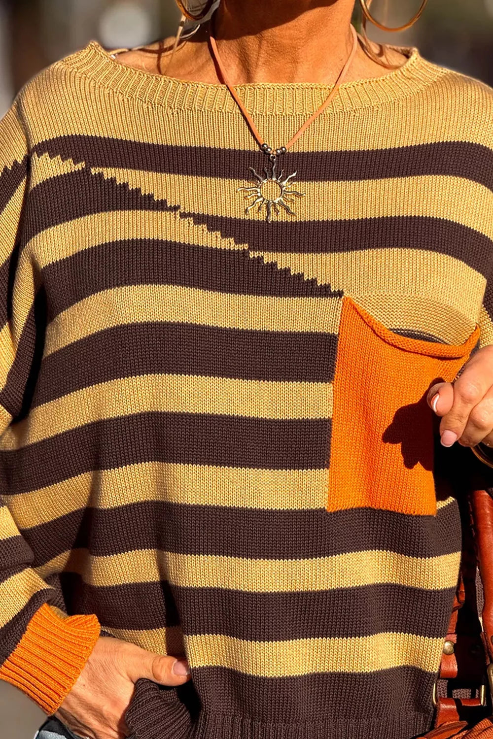 Trendsi Stripe Striped Drop Shoulder Colorblock Pullover Sweater -