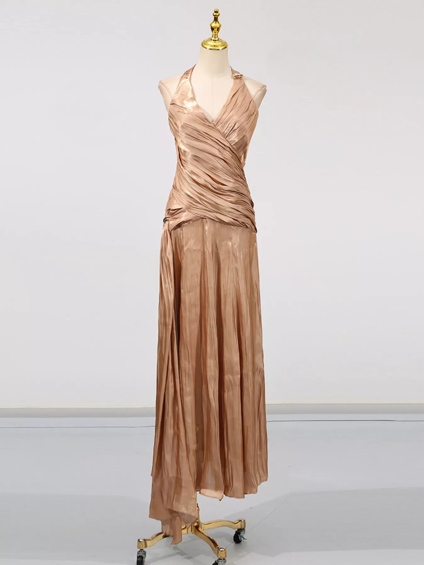 Trendsi Halter Neck Ruched Maxi Dress -