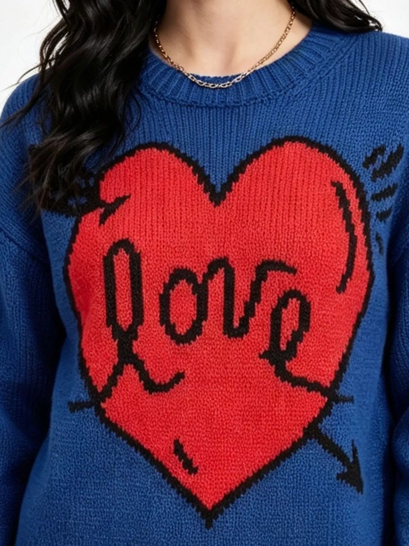 Trendsi Heart Round Neck Ribbed Sweater -
