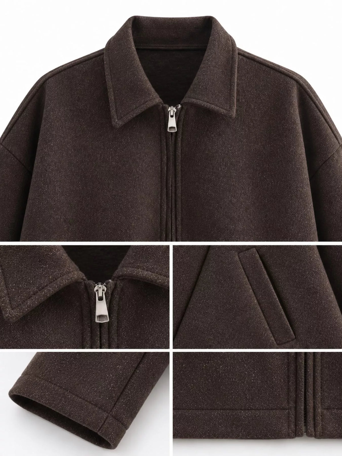Zip-Up Dropped Shoulder Jacket — garment construction details