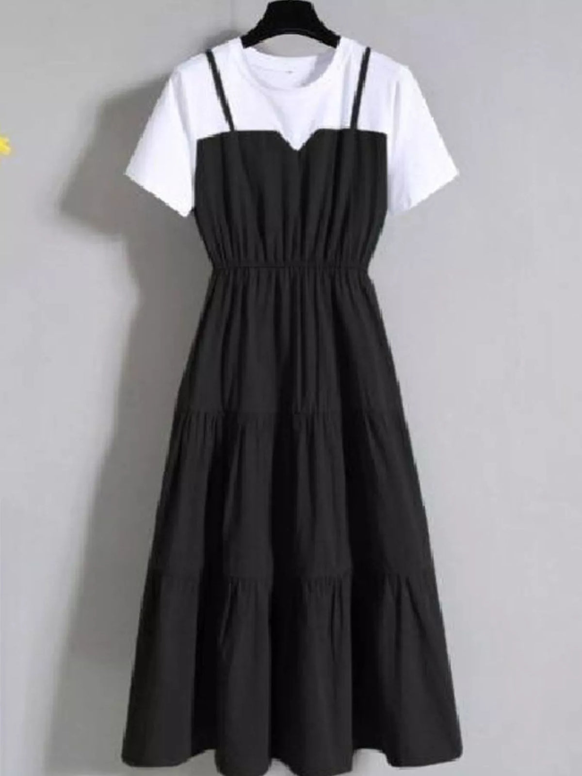 Tiered Layered Look Midi Dress in black