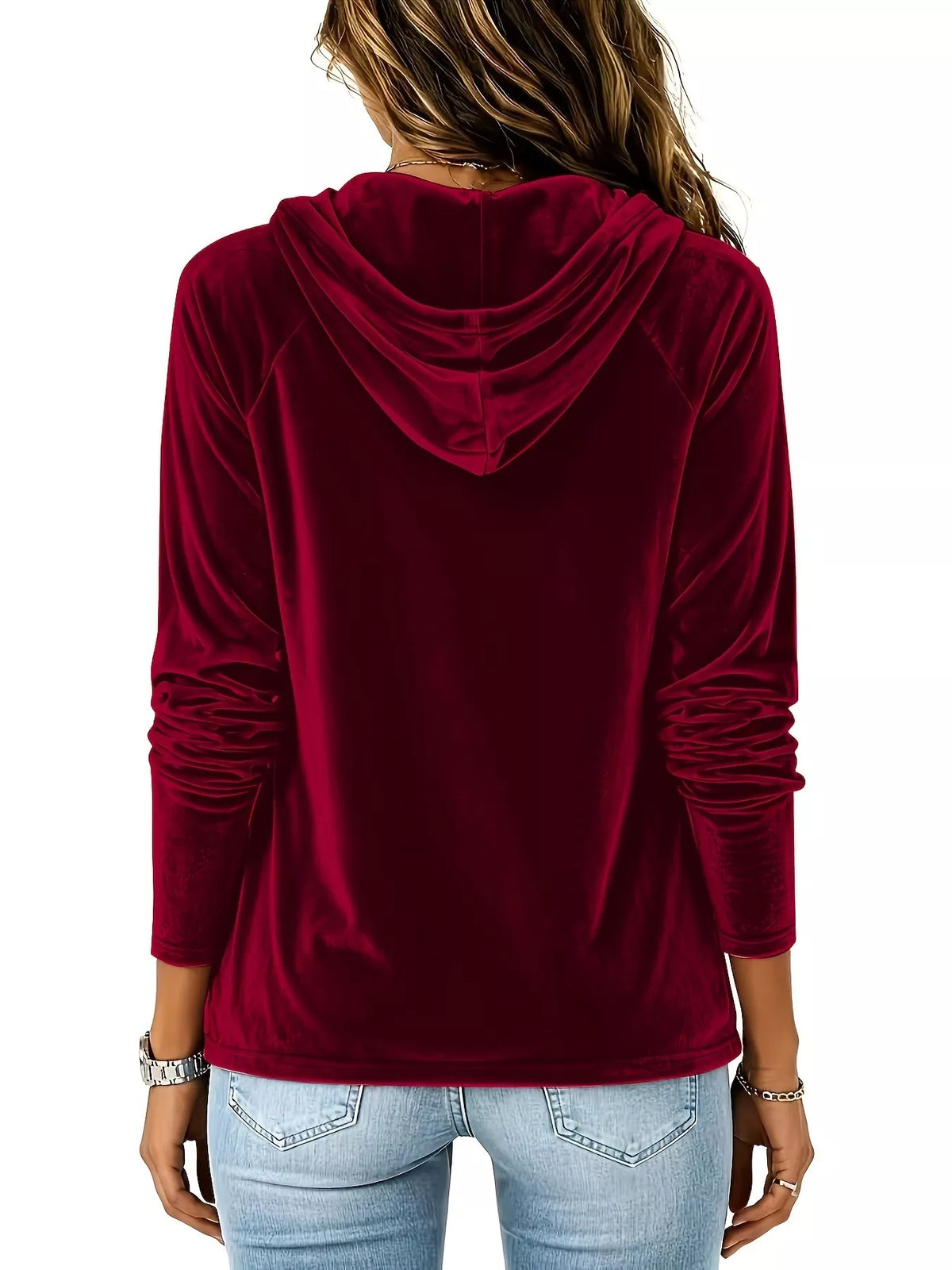 Trendsi Full Size Velvet Drawstring Long Sleeve Hoodie Plus Size -