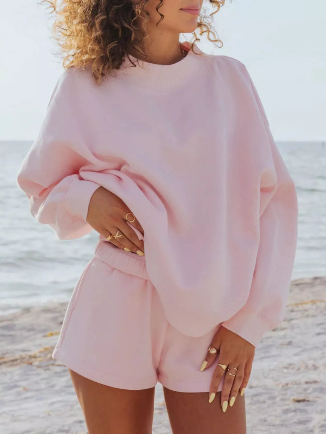 Trendsi Relaxed Fit Round Neck Sweatshirt and Shorts Set -