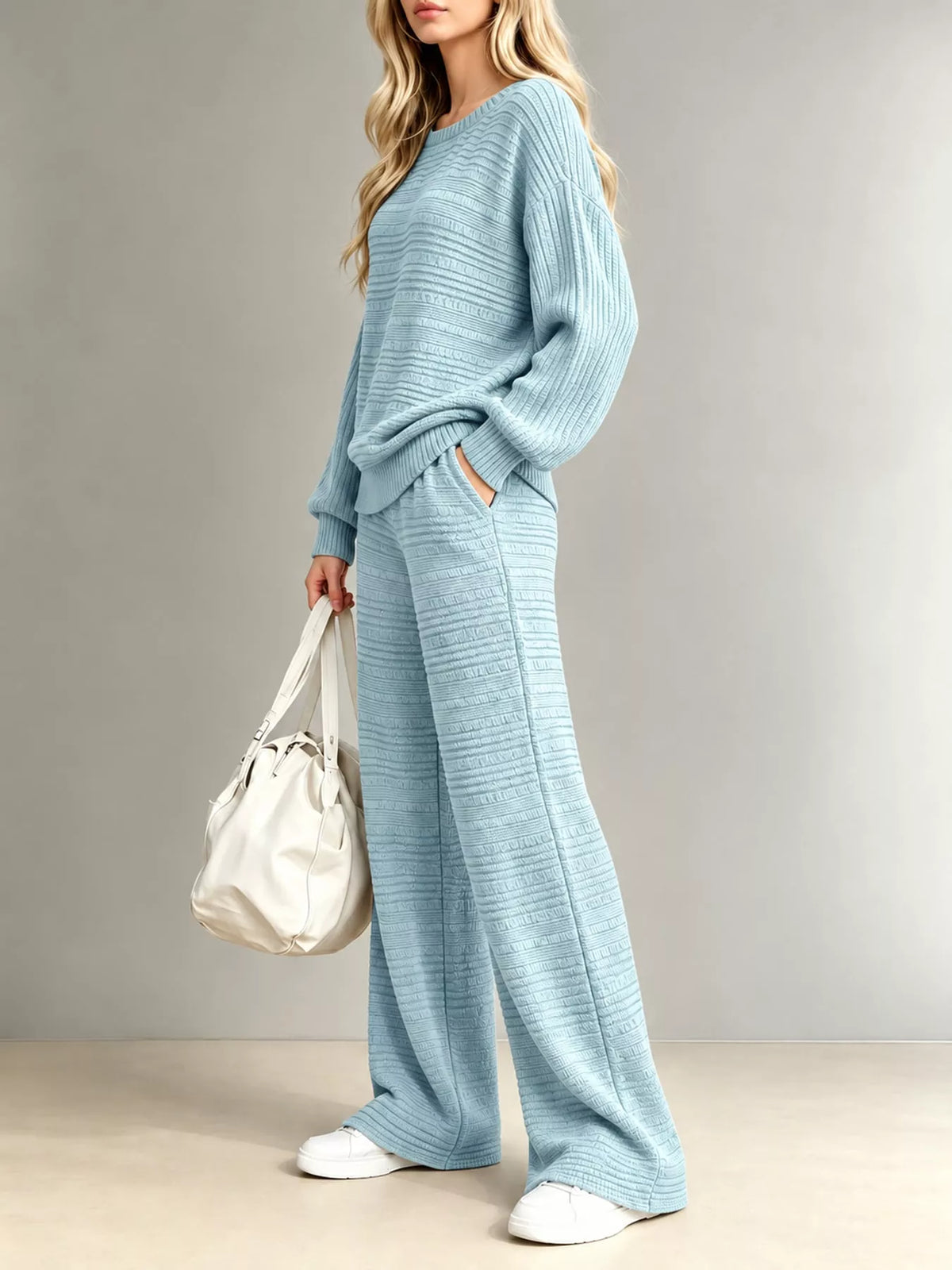 Ribbed Knit Top and Wide-Leg Pants Set — side view