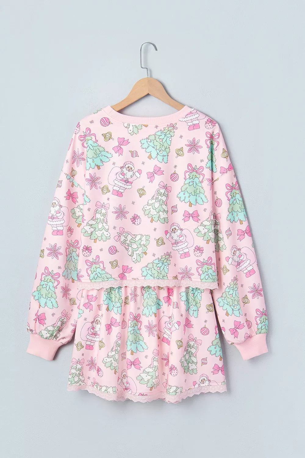 Trendsi Floral Print Lace Trim Long Sleeve Top and Skirt Set -