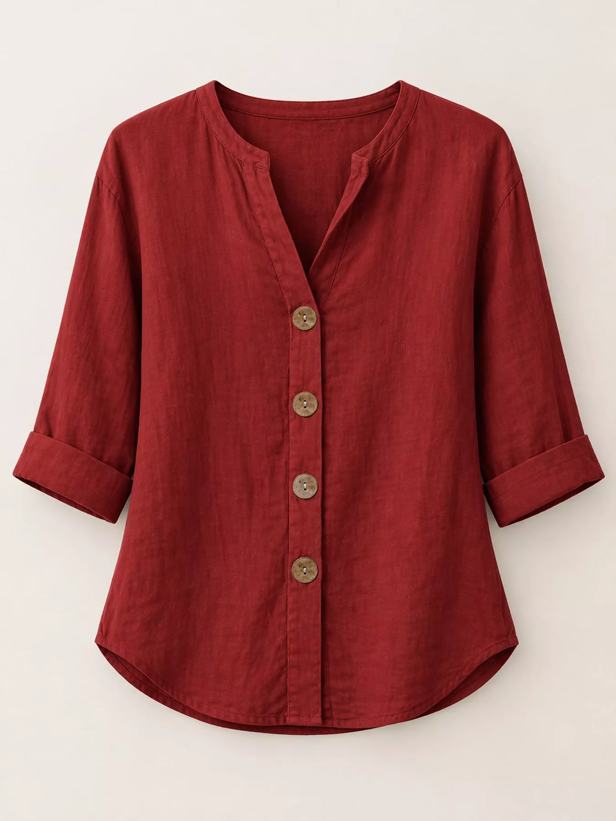 Notched-neck shirt, red flat front