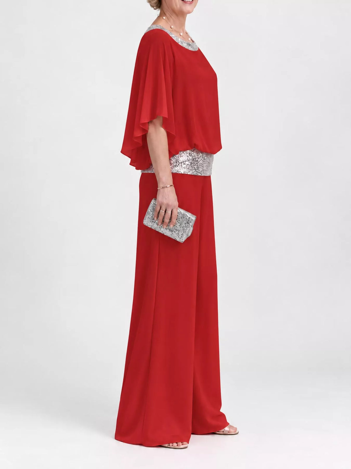 Chiffon Top and Wide-Leg Pants Set — side view