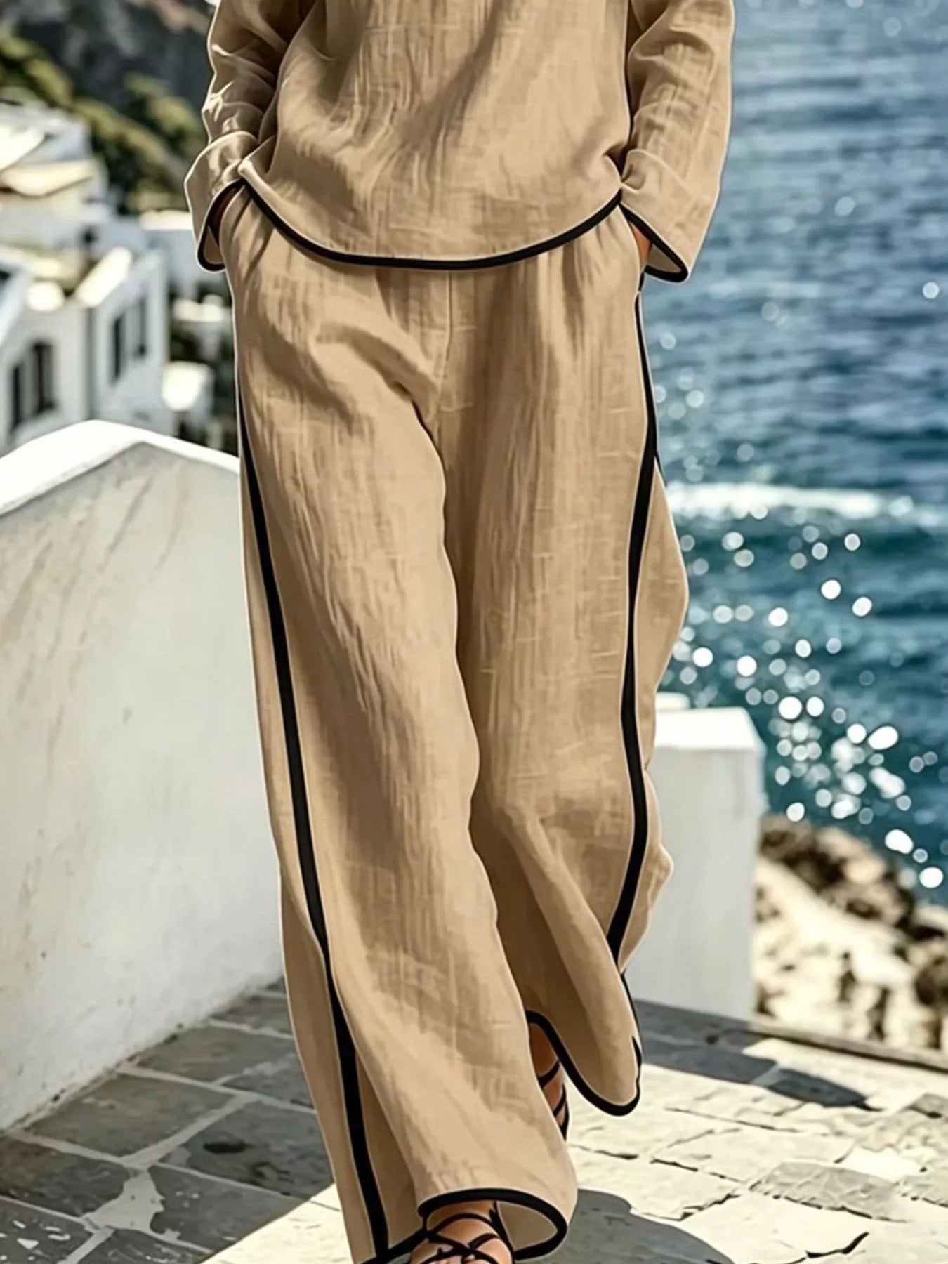 Trendsi Contrast Trim Long Sleeve Top and Pants Set -