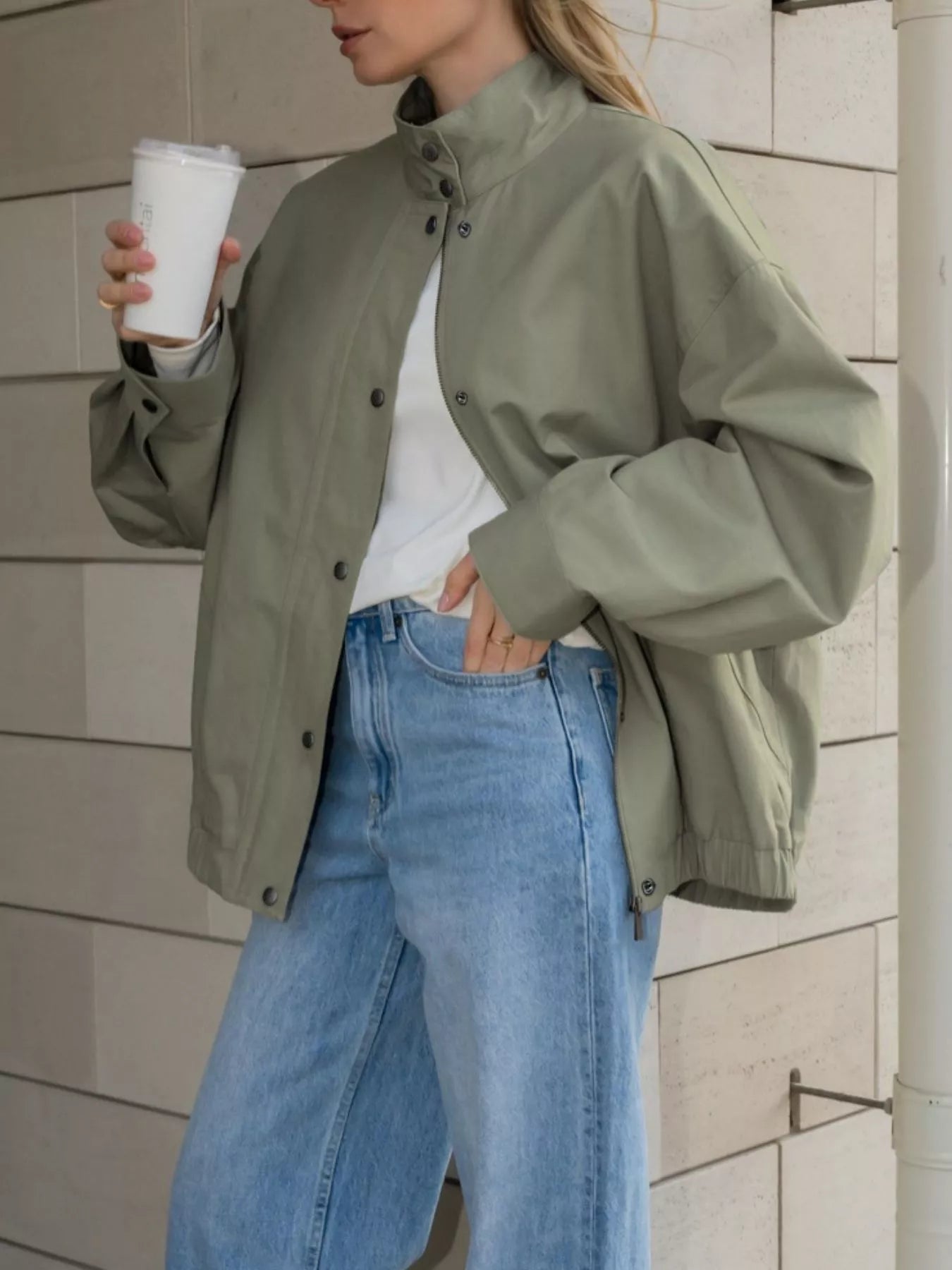 Trendsi Snap Down Dropped Shoulder Jacket -