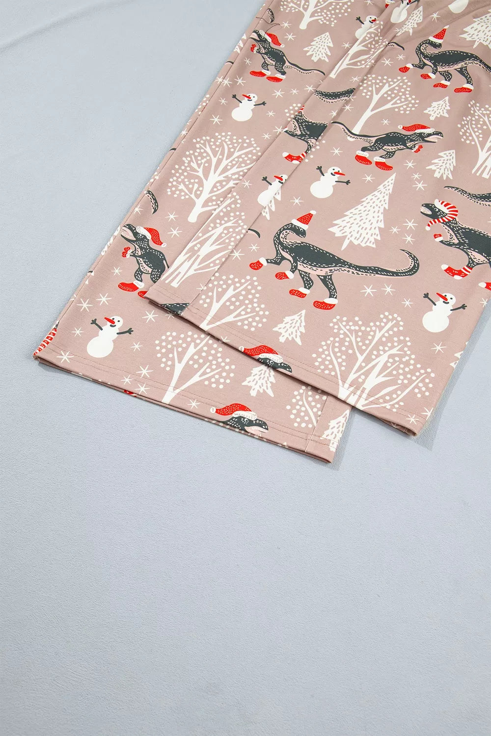 Christmas Dinosaur Print Lounge Top and Pants Set, pants hem detail