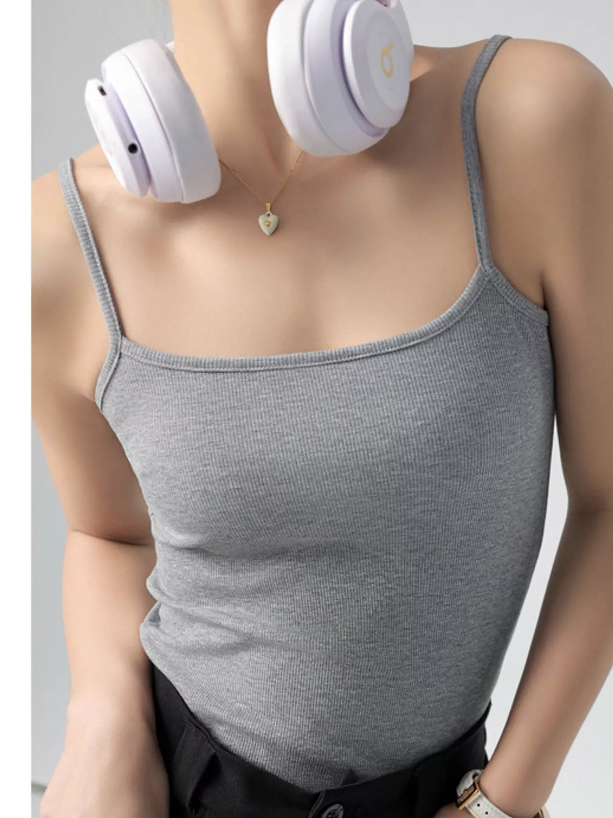 Slim-Fit Ribbed Square Neck Cami Top — front view