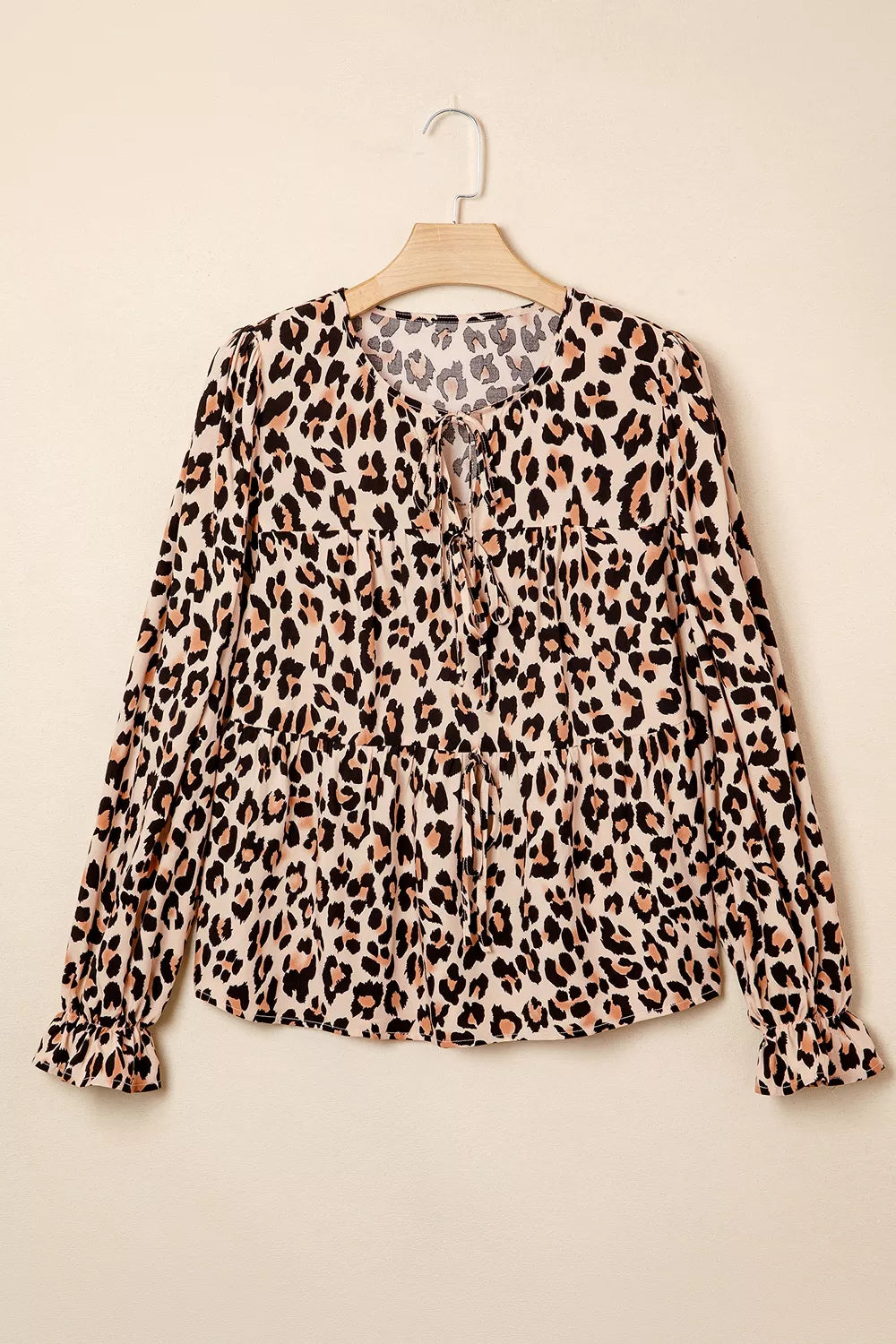 Trendsi Leopard Print Tie-Neck Blouse -