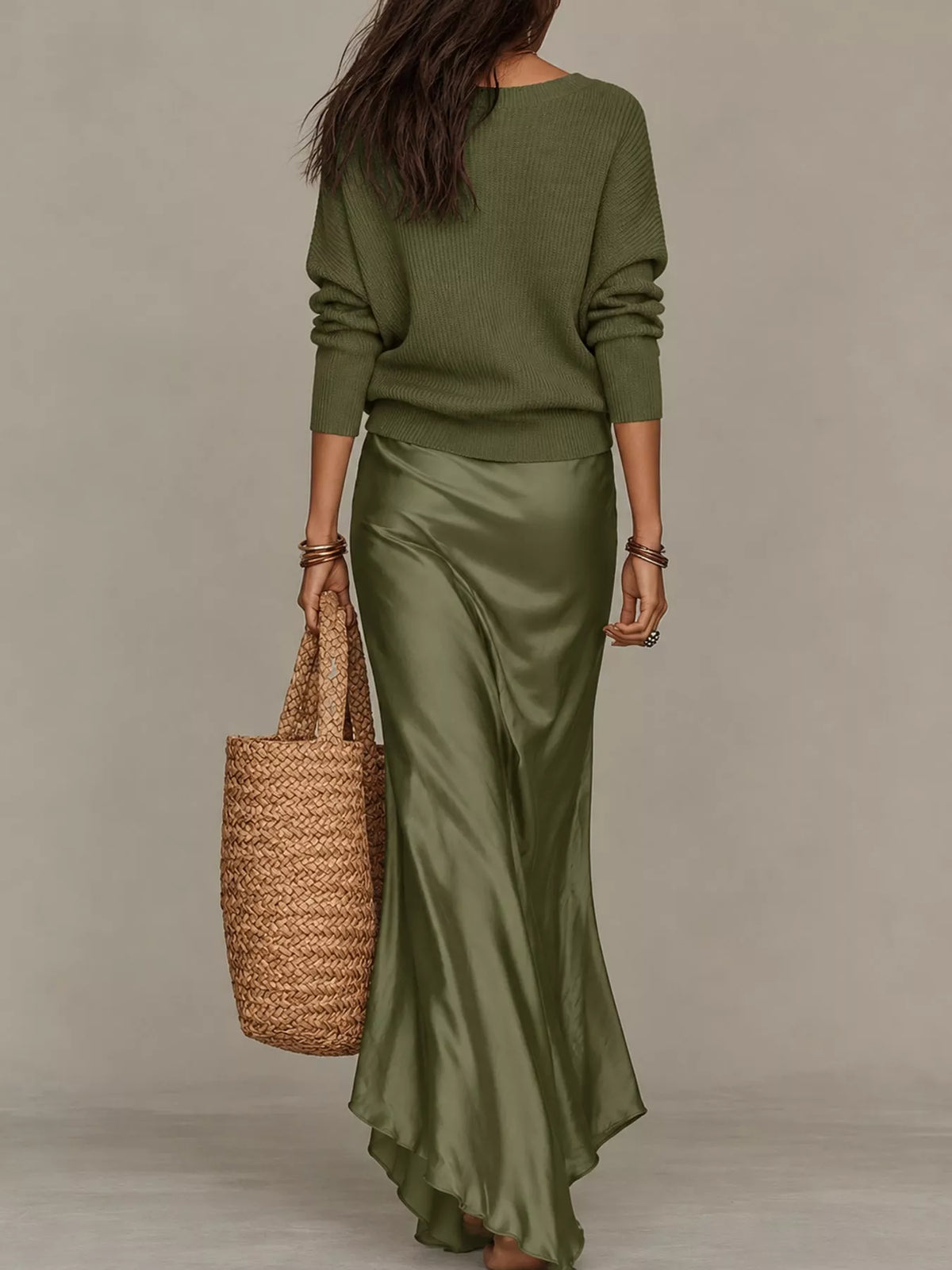 Satin Maxi Dress Two-Piece Set — back view
