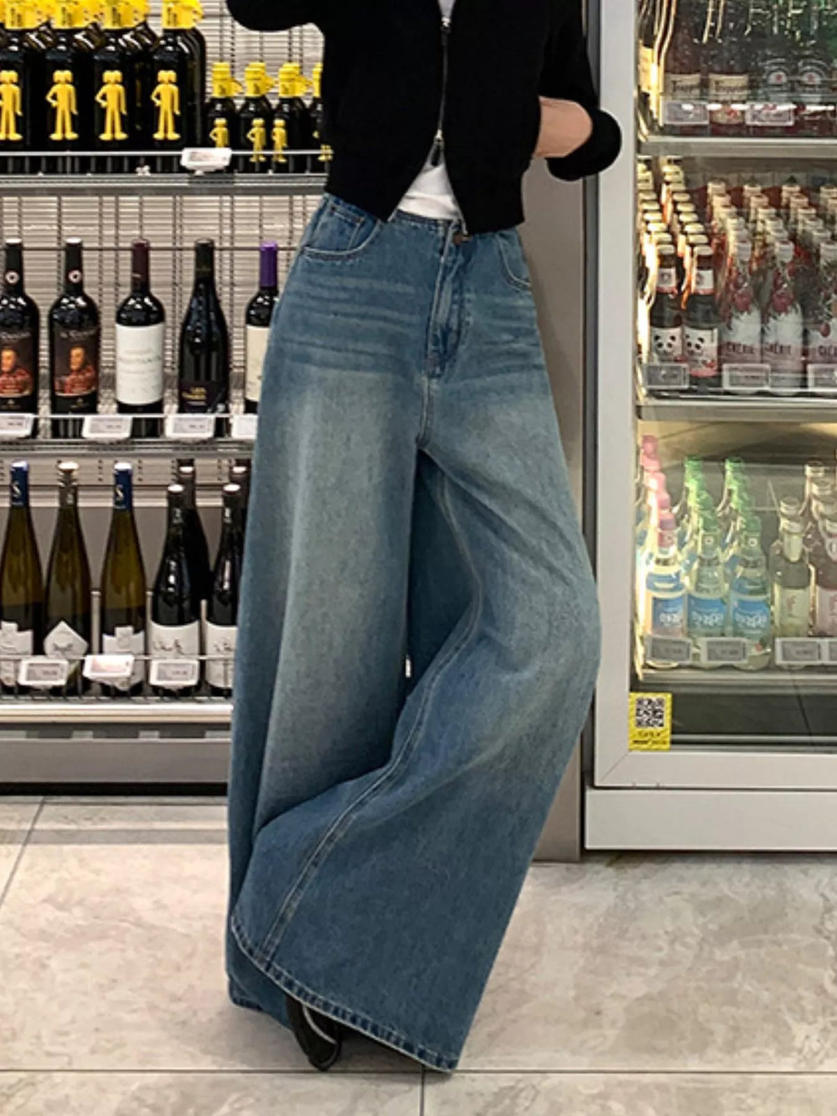 High-Waisted Vintage Wash Wide-Leg Jeans — front view