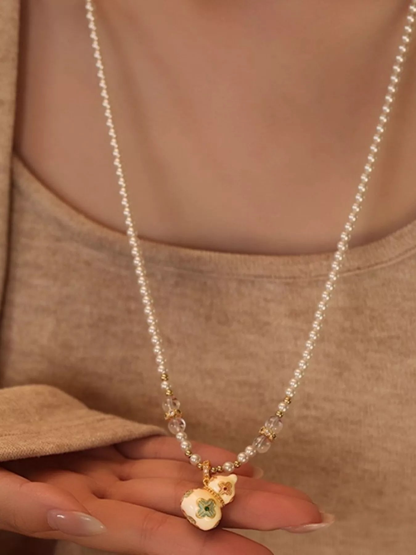 Trendsi 18K Gold-Plated Gourd Pendant Necklace -