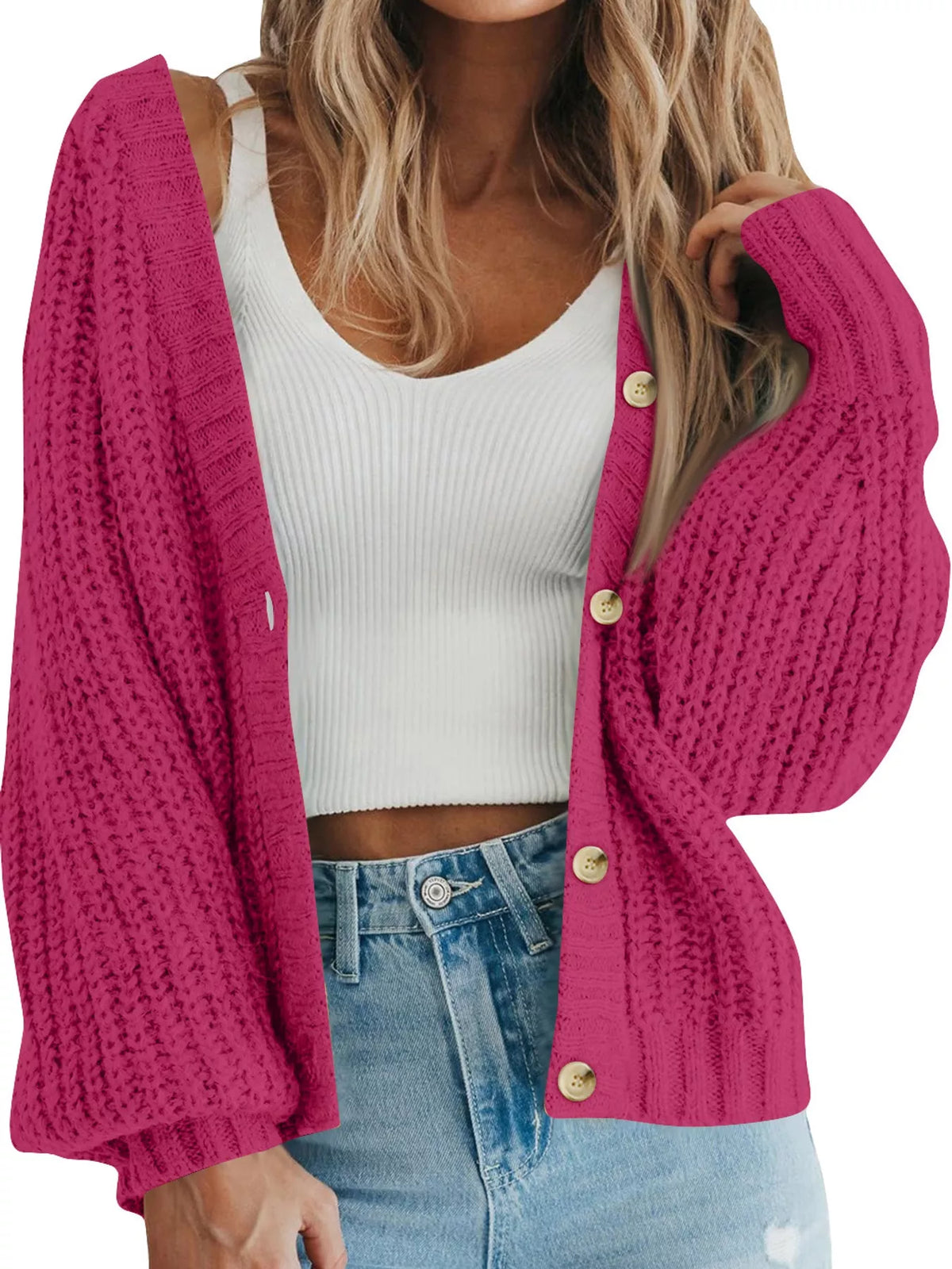 Button cardigan, hot pink front