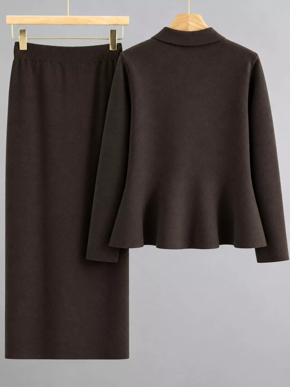 Cardigan and skirt set, back view