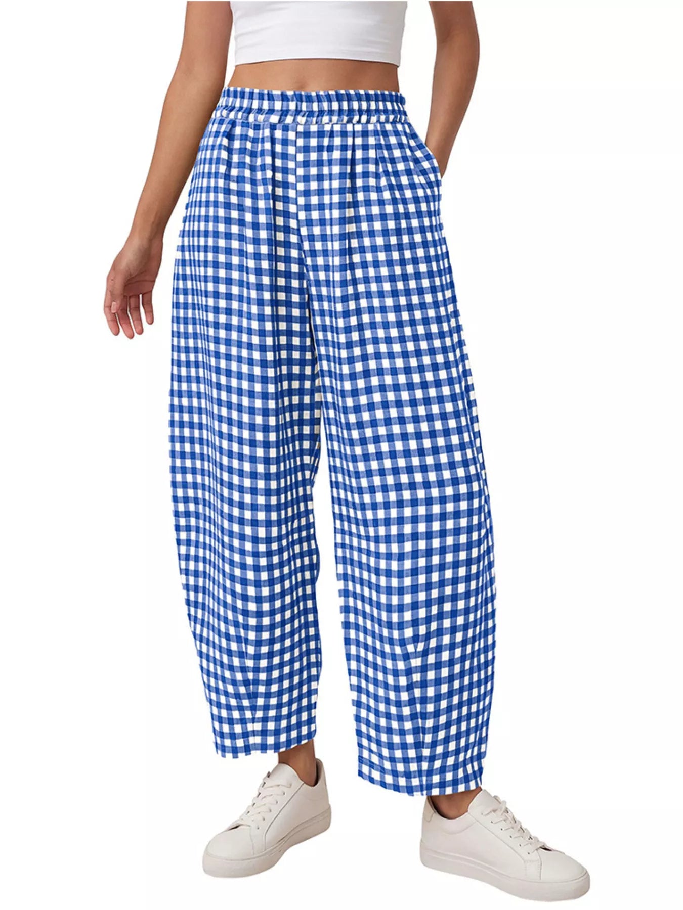 Trendsi Gingham Wide-Leg Casual Pants -