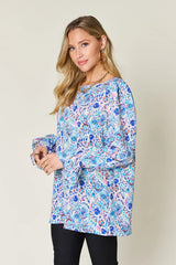 Trendsi Double Take Full Size Printed Flounce Sleeve Blouse - Shirts