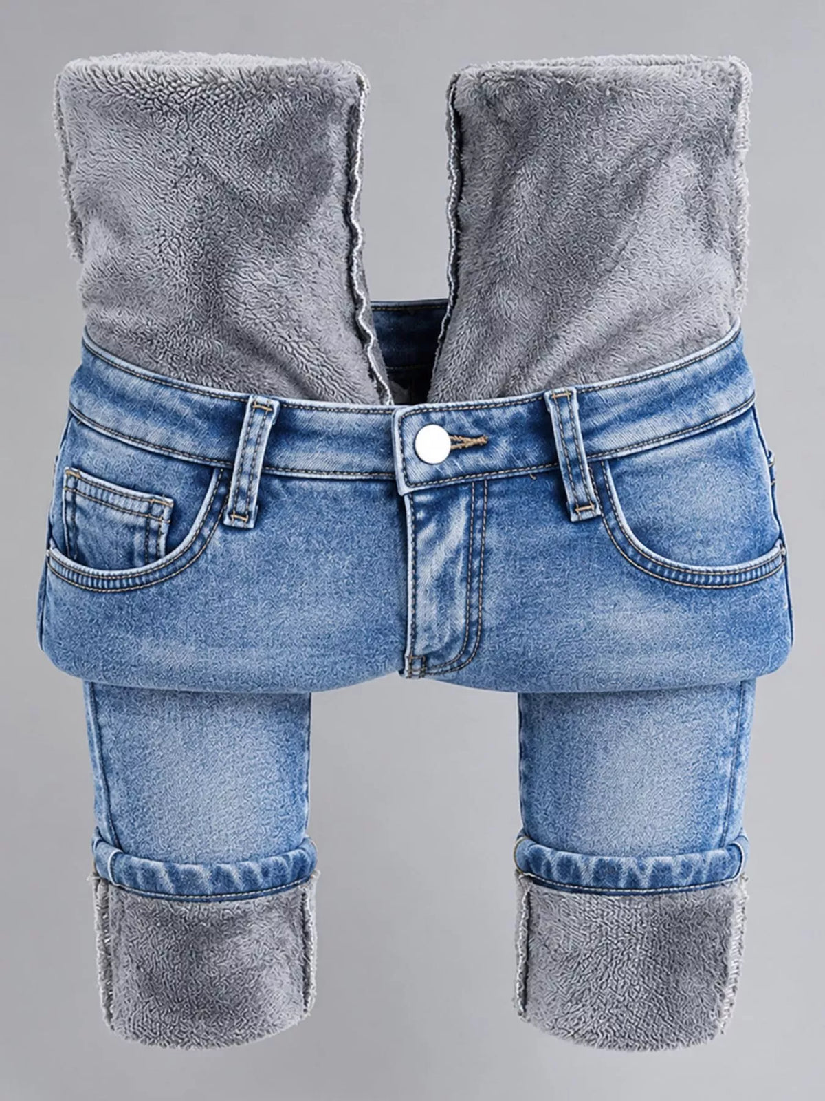 High-Waisted Slim-Fit Stretch Fleece Jeans — construction details