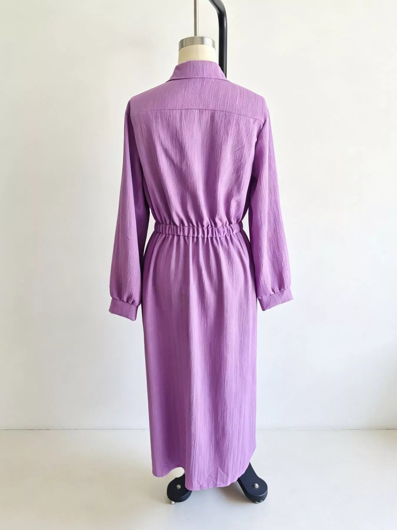 Trendsi Full Size Textured Button Front Long Sleeve Maxi Dress Plus Size -