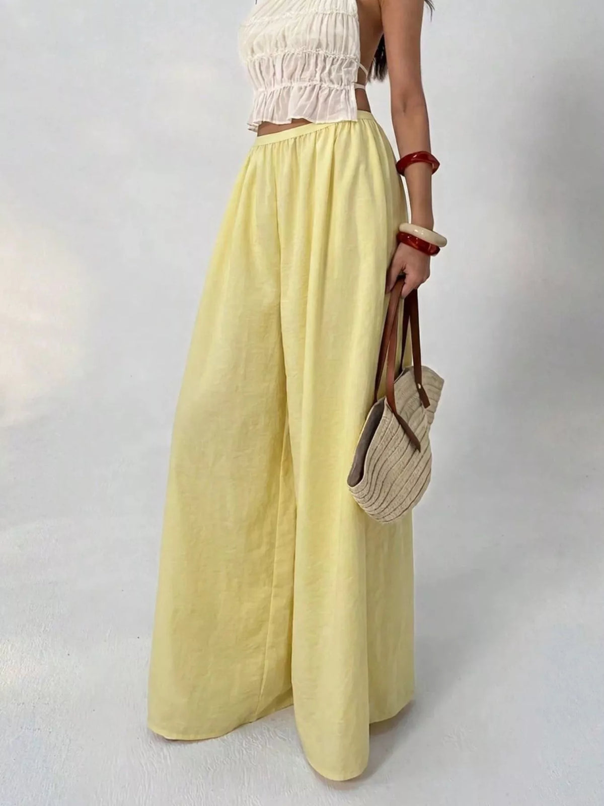 High-Waisted Pleated Wide-Leg Trousers, front view